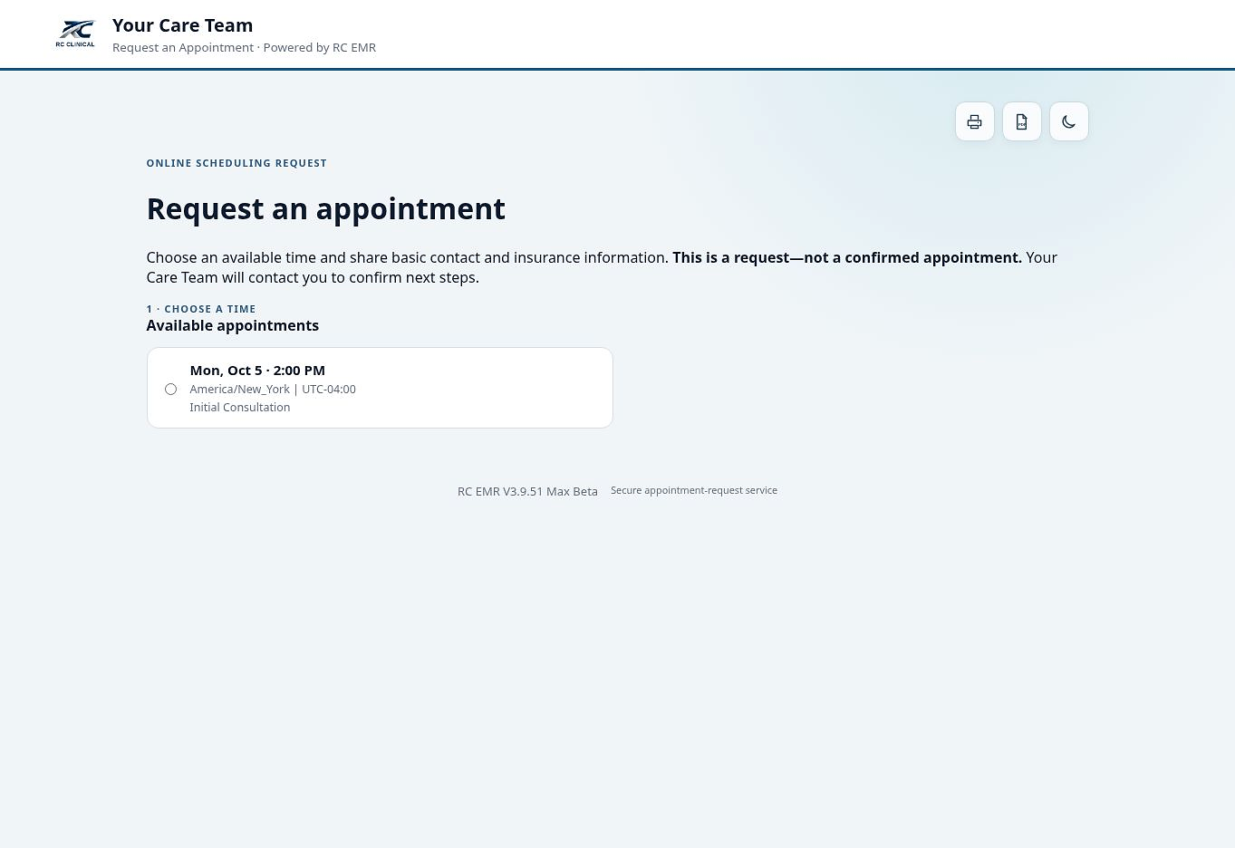 Public appointment availability in RC EMR