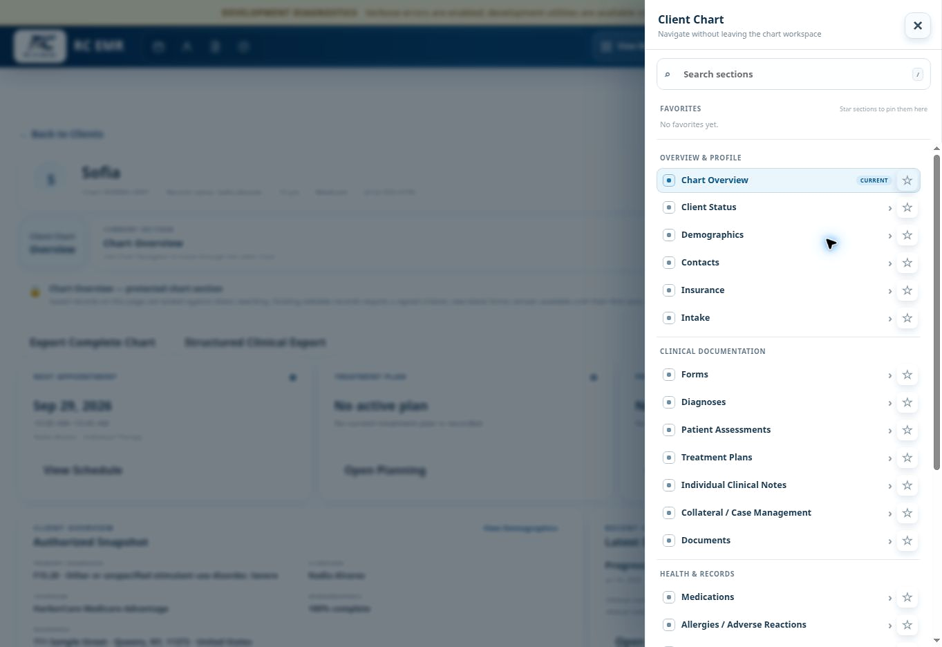 Client Chart Navigator in RC EMR