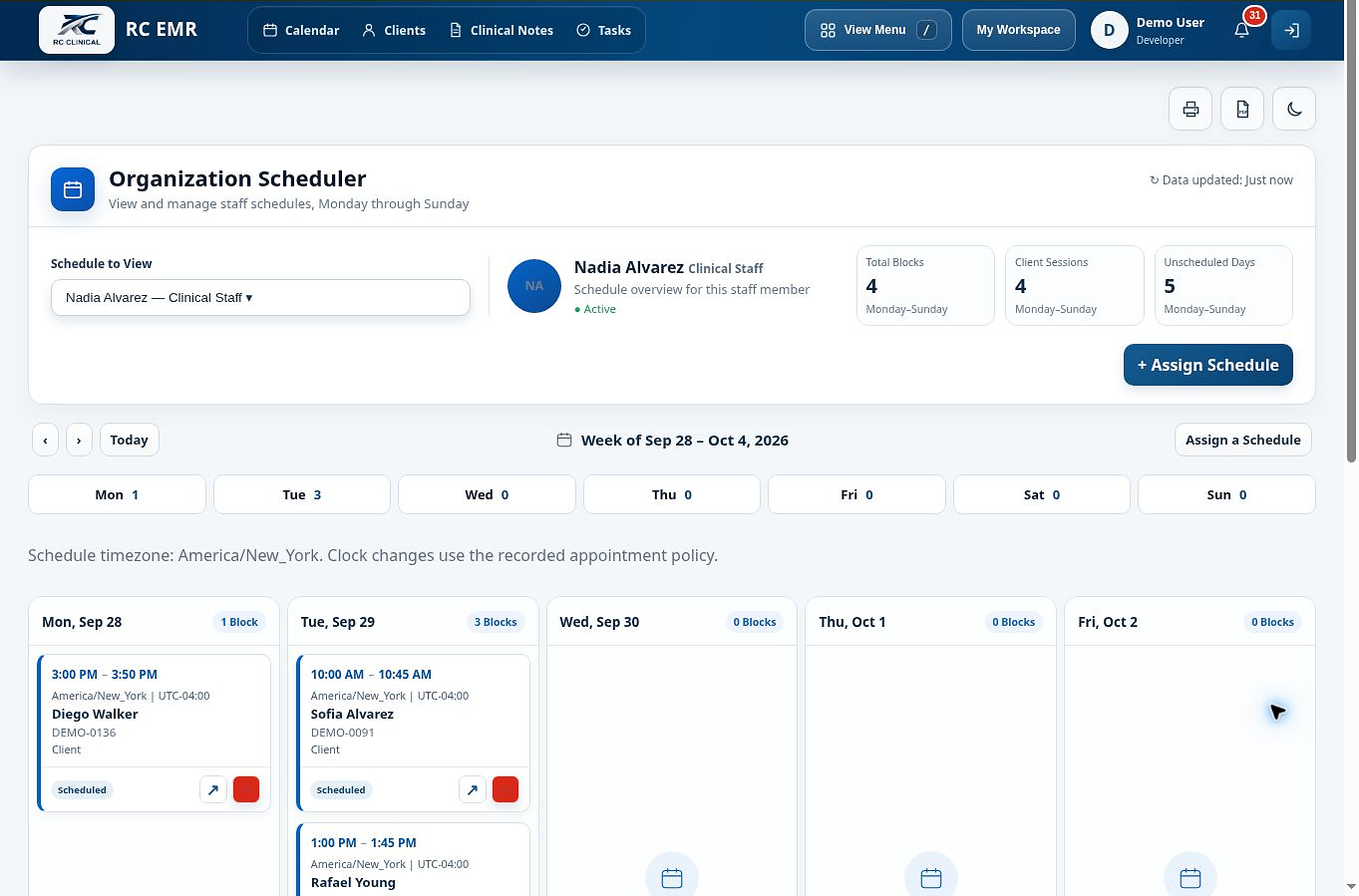 Organization scheduler in RC EMR