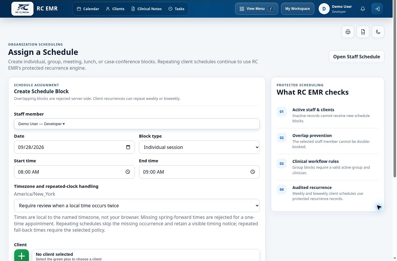 Schedule directly to staff in RC EMR