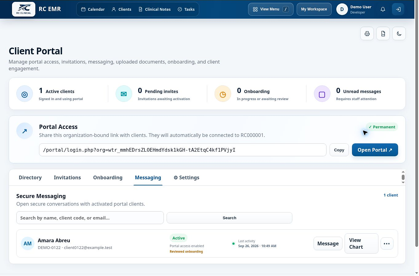 Direct client messaging in RC EMR