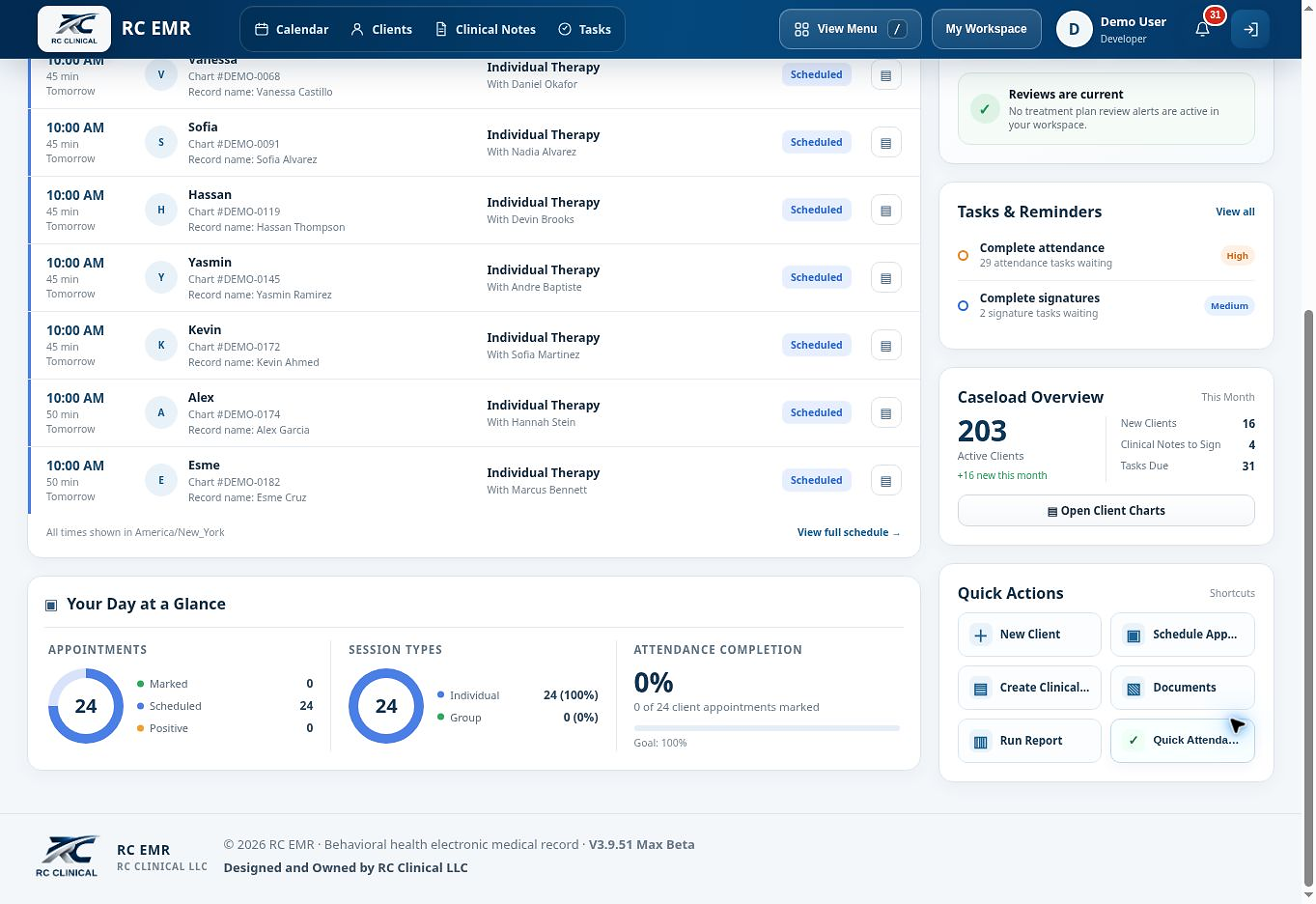 Clinician workspace in RC EMR