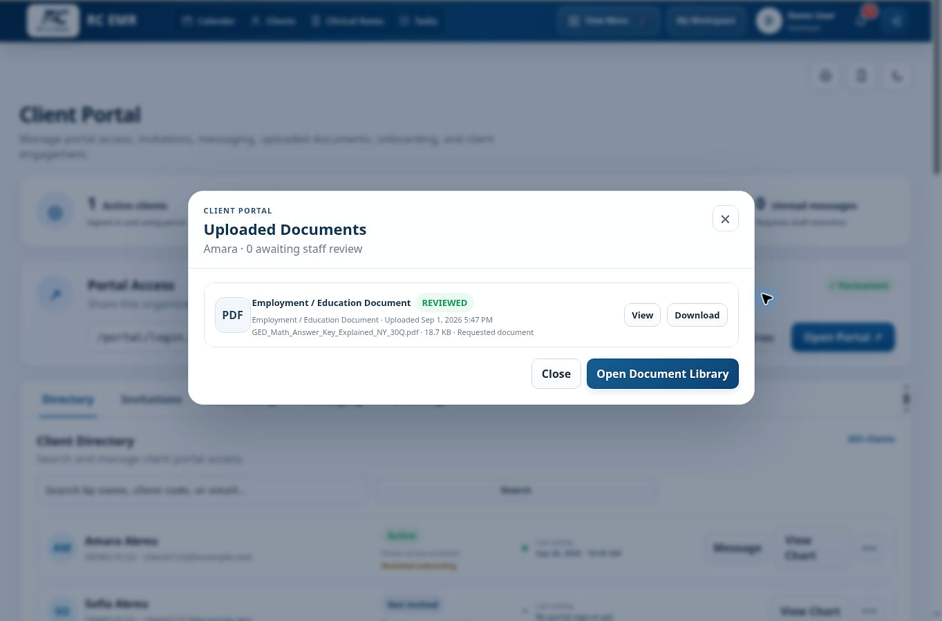Uploaded documents in RC EMR