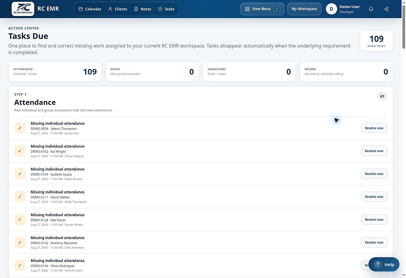 RC EMR tasks due