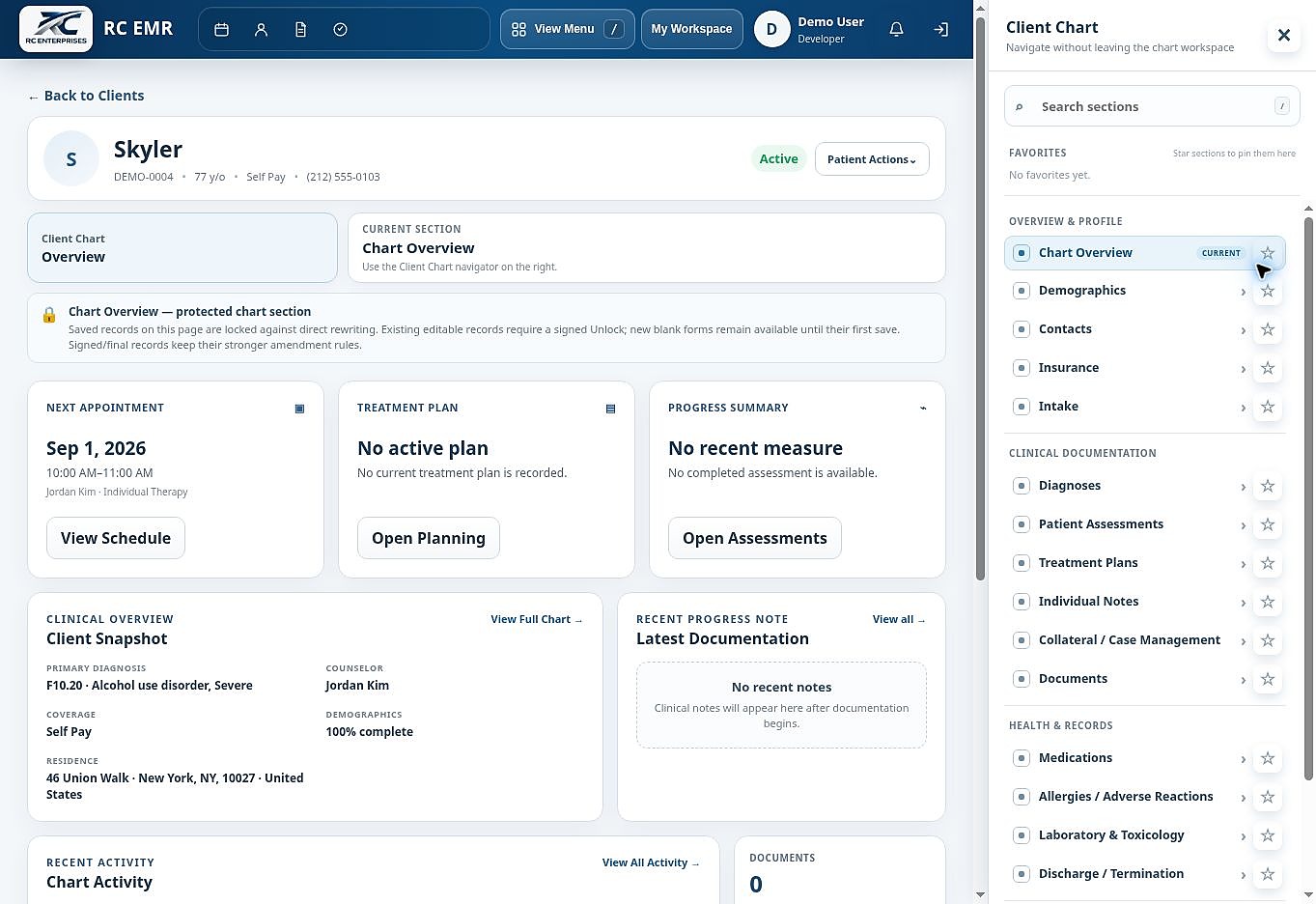RC EMR client chart overview