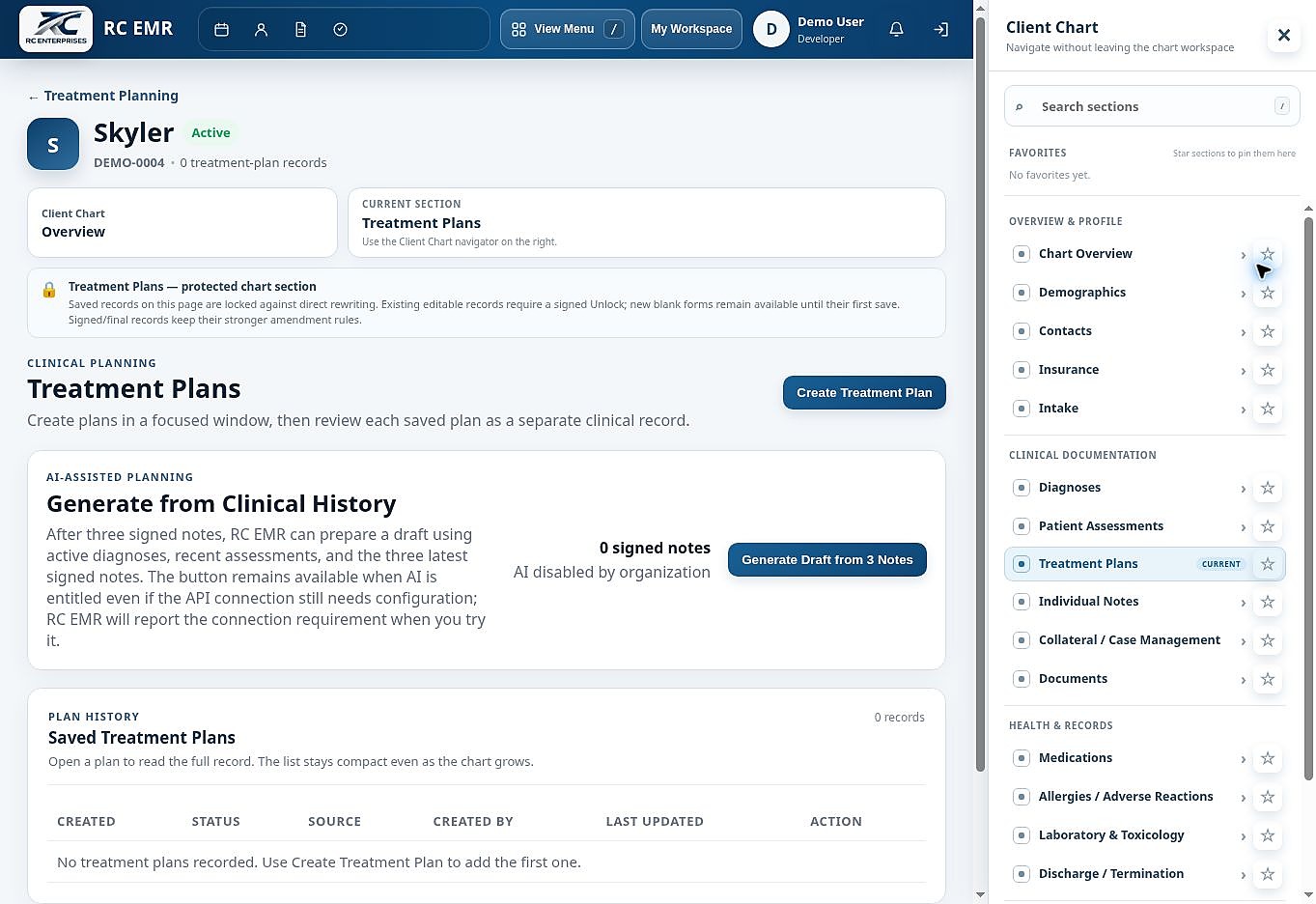 RC EMR treatment planning workspace